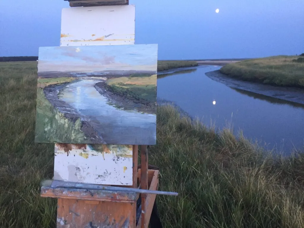 Staffelei mit Ölbild in den Dünen von Föhr