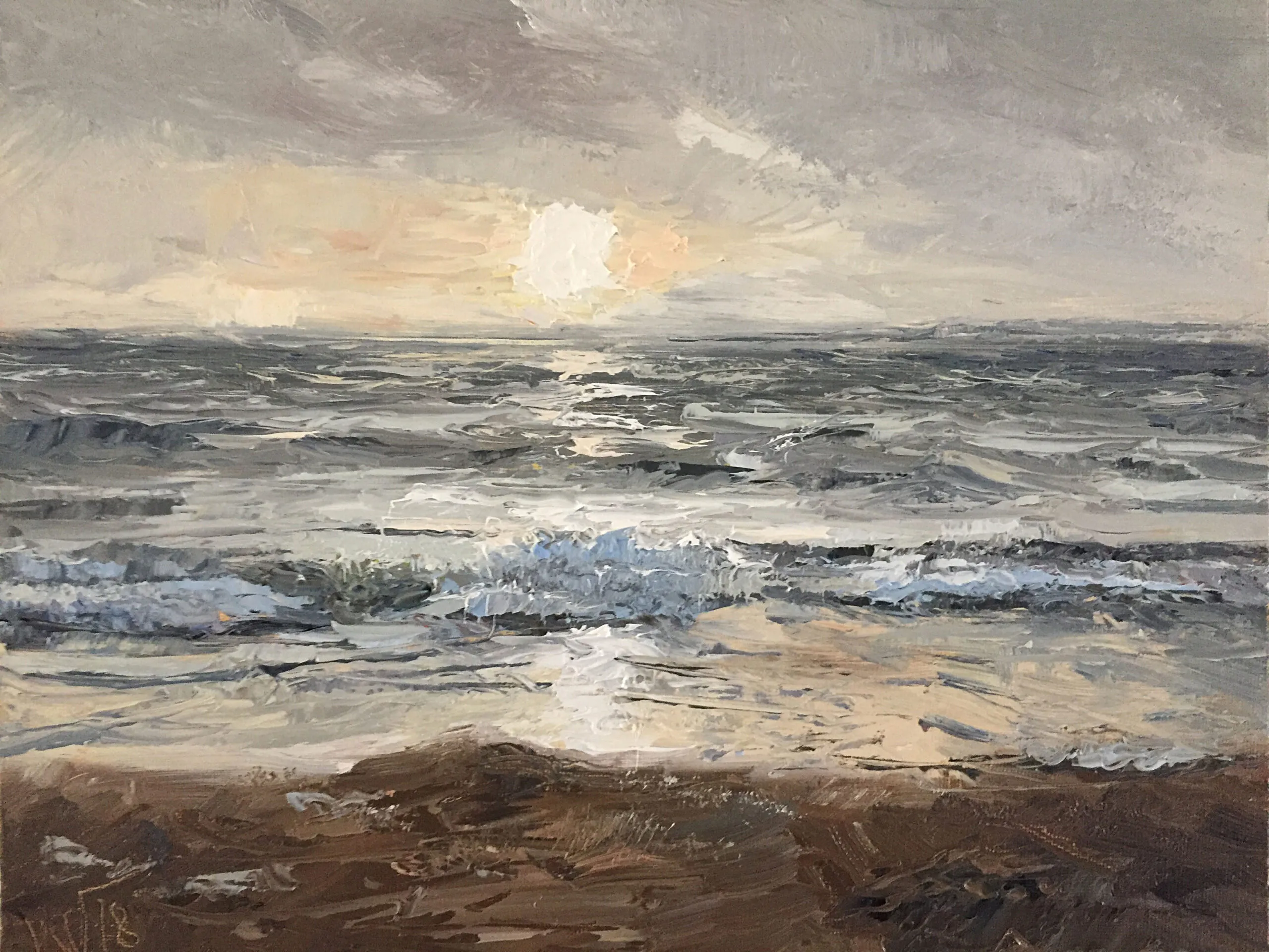 Ölbild „Sonnenuntergang über stümischem Meer.“ von Volker Winter