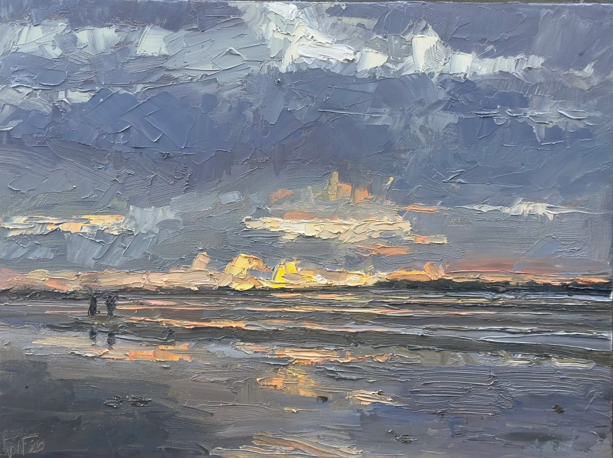 Ölbild „Wattlaufen im Sonnenuntergang“