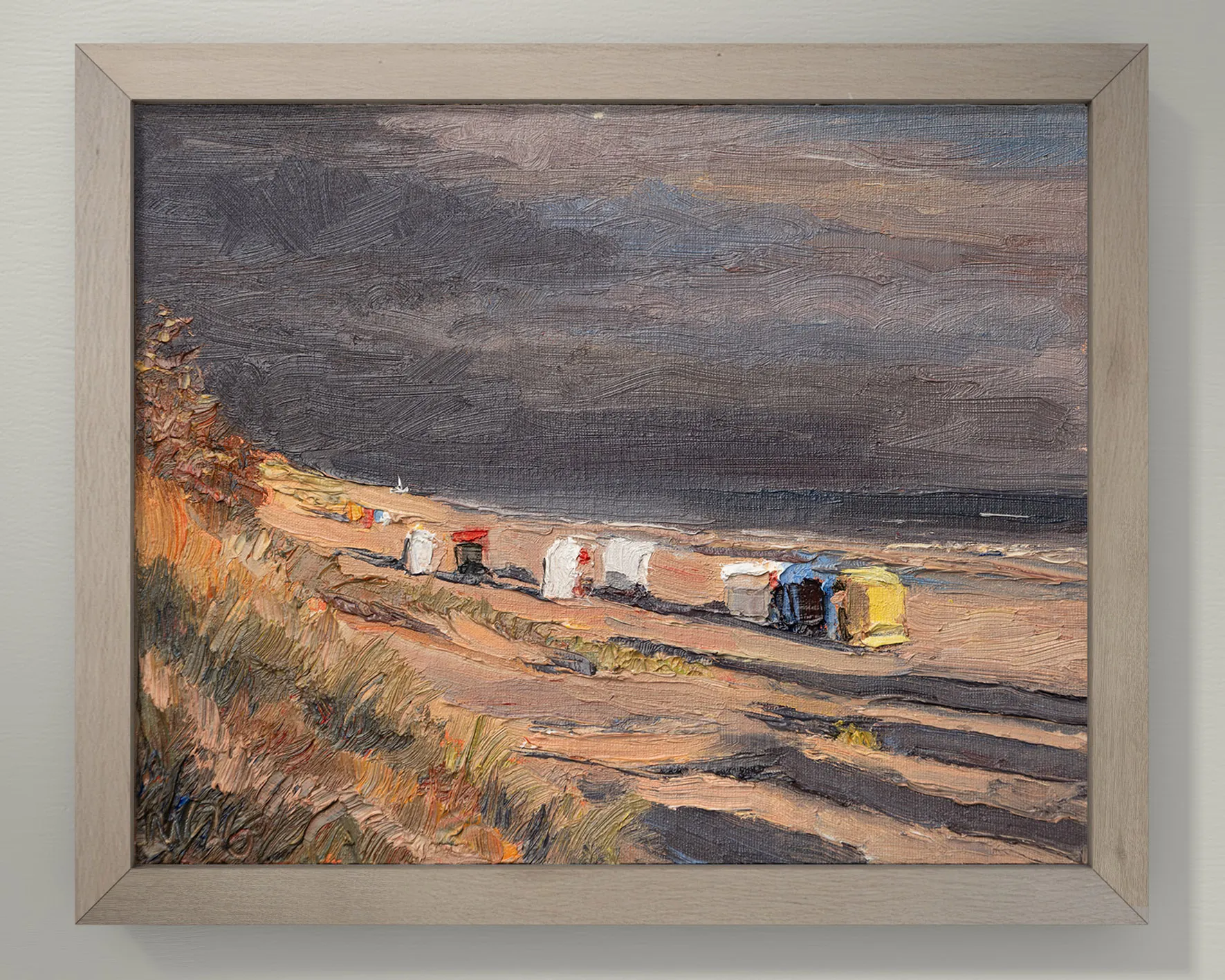 Ölbild „Strandkörbe vor Goting im Abendlicht“ – mit rahmen
